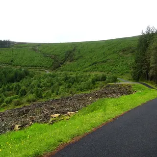 The forest drive winding through Gortin Glen Forest Park below Mullaghcarn
