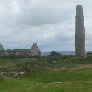 The round tower and ruined churches on Scattery Island