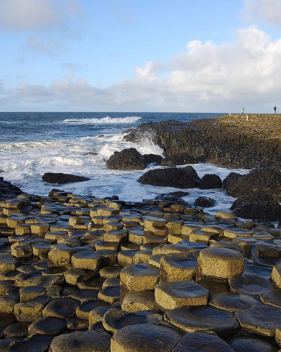 Basalt columns of the Giant's Causeway stepping down into the sea