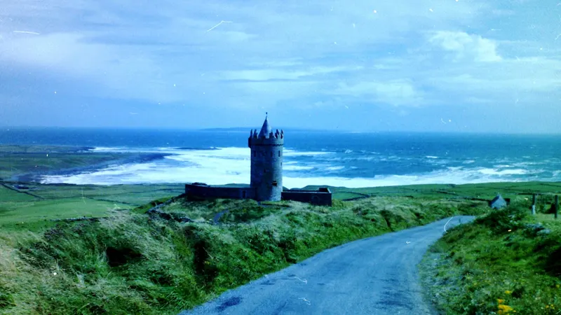 The road down past Doonagore Castle towards Doolin and the sea