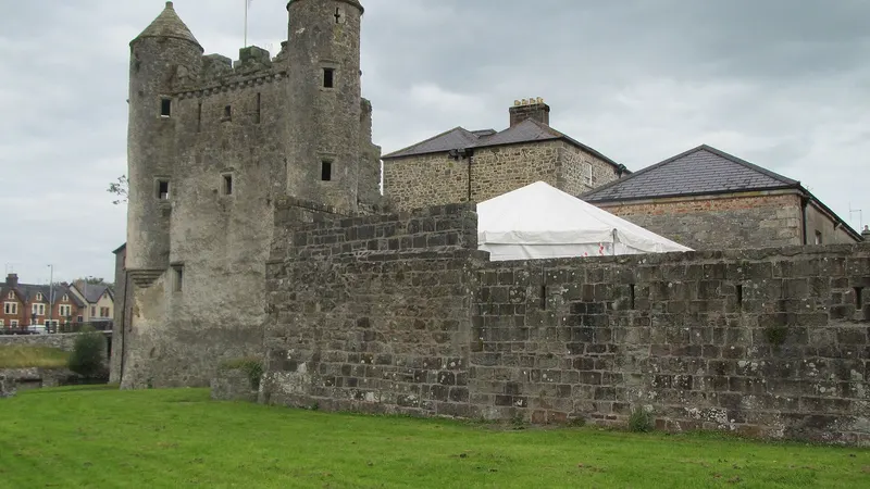 The keep of Enniskillen Castle with its two corner turrets rising above the curtain wall
