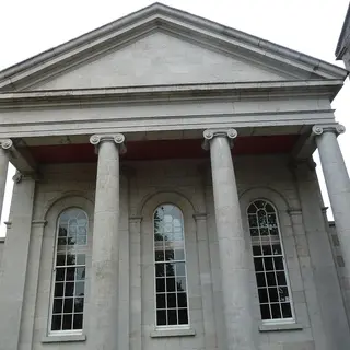 The columned stone portico of Armagh County Museum