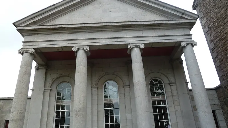 The columned stone portico of Armagh County Museum