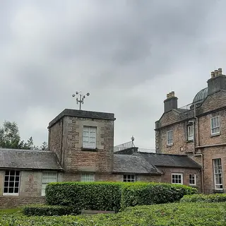 The Armagh Observatory buildings on College Hill, with a domed stone tower on the left