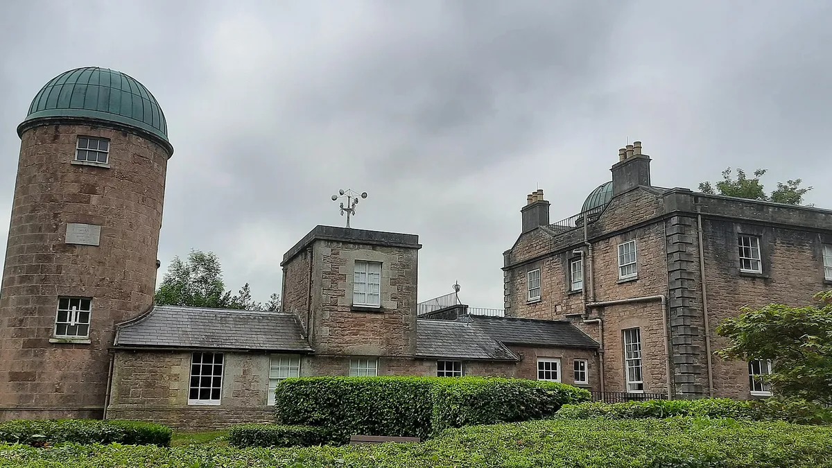 The Armagh Observatory buildings on College Hill, with a domed stone tower on the left