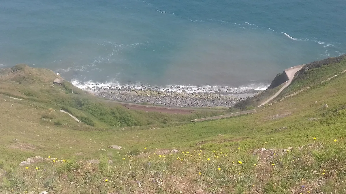 The shore and the clifftop below Bray Head, seen from the path above the beach