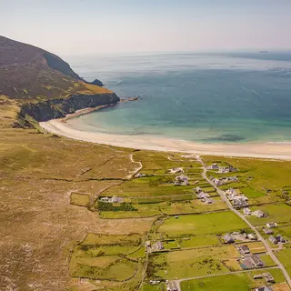Minaun Heights rising above Keel Beach on Achill, seen from the air