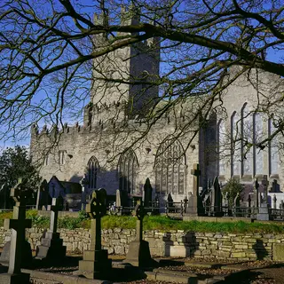 The ruined Collegiate Church in Kilmallock beyond its graveyard